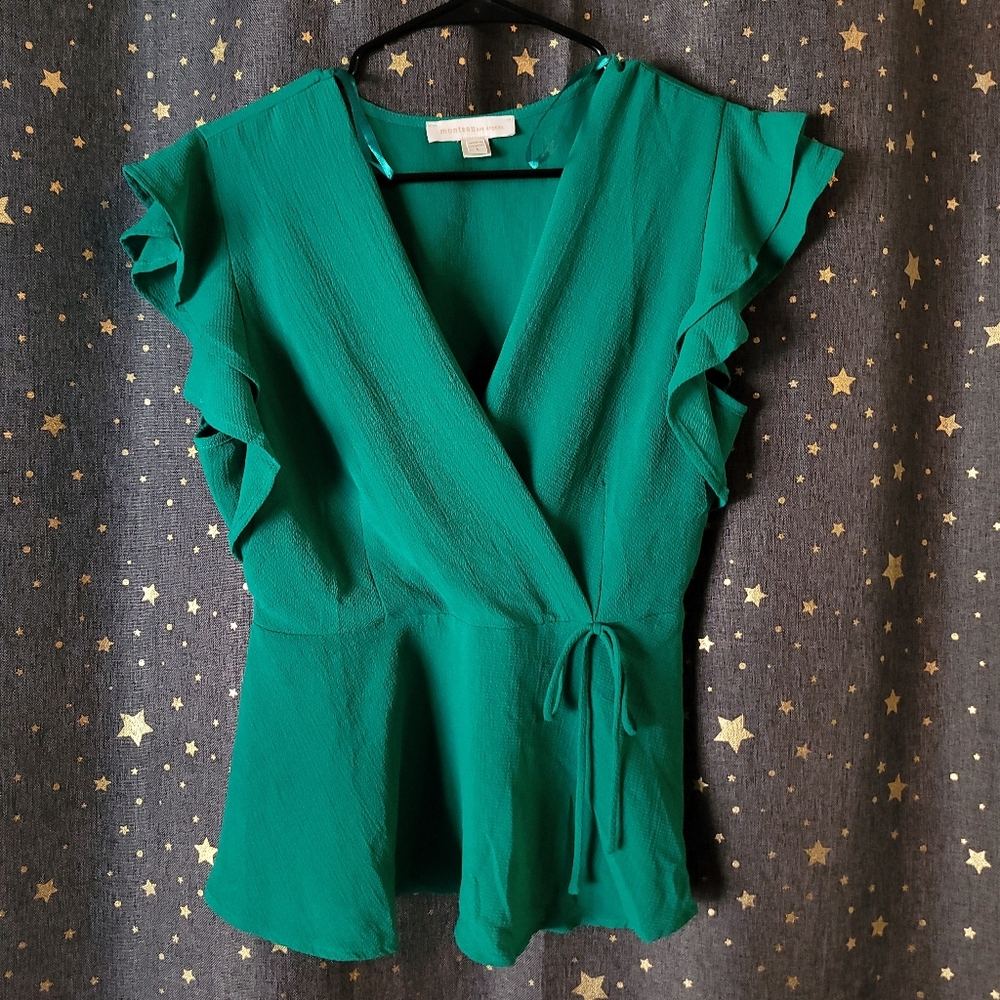 Monteau | Bright Green Wrap Blouse Large